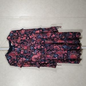 12562 Loft black, peach & blue floral print L/S dress 6